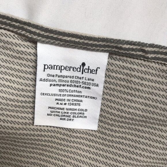 PAMPERED CHEF Consultant Apron Gray Striped Embroidered PC Spoon Cotton EUC - Picture 3 of 7